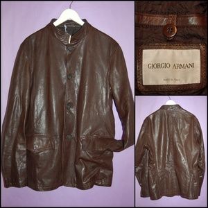 Giorgio Armani Brown Leather Bomber Jacket, Unisex